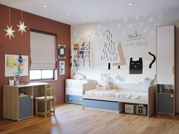 НМ 041.71 Шкаф-пенал Элиот Белый/Маренго/Баунти Песочный