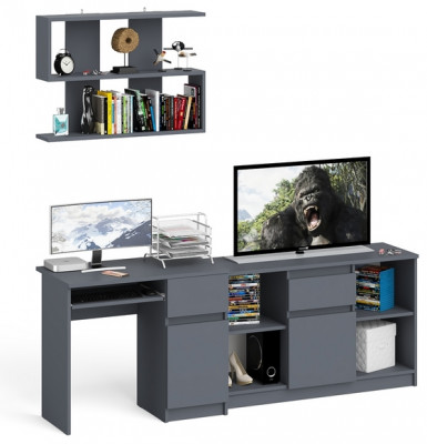 Мори Стол компьютерный МС-1 правый + Тумба МТВ1204.1 + Полка 900, цвет графит, ШхГхВ 210,4х50х209,6 см., НЕ универсальная сборка