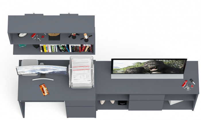 Мори Стол компьютерный МС-1 правый + Тумба МТВ1204.1 + Полка 900, цвет графит, ШхГхВ 210,4х50х209,6 см., НЕ универсальная сборка