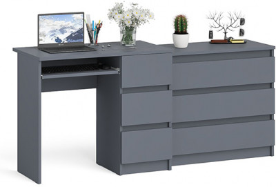 Мори Стол компьютерный МС-6 правый + Комод МК800.1, цвет графит, ШхГхВ 170,4х50х76,6 см., выдвижные ящики справа, НЕ универсальная сборка