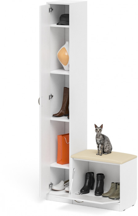 Прихожая П-6 Компоновка № 19, белая шагрень/фасады МДФ белое дерево фрезеровка ромб