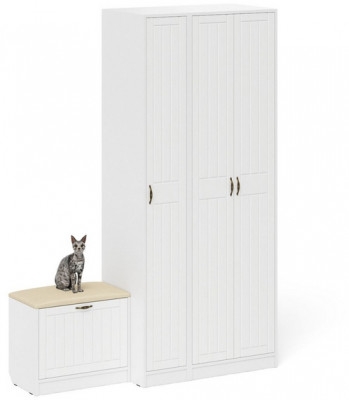 Прихожая П-6 Компоновка № 45, белая шагрень/фасады МДФ белое дерево фрезеровка прованс