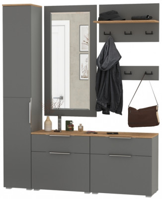 Октава Прихожая 44, цвет серый графит/дуб крафт золотой/фасады МДФ серый графит, ШхГхВ 162х35,4х197,6 см., универсальная сборка