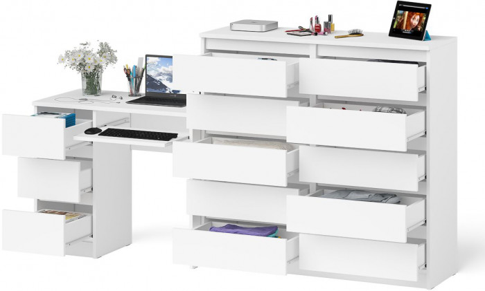 Мори компьютерный стол МС-6 левый + Комод МК1200.10, белый