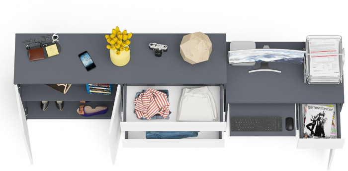 Мори Стол компьютерный МС-1 правый + Комод МК1600.1, цвет графит/белый, ШхГхВ 250,4х50х94 см., выдвижной ящик справа, НЕ универсальная сборка