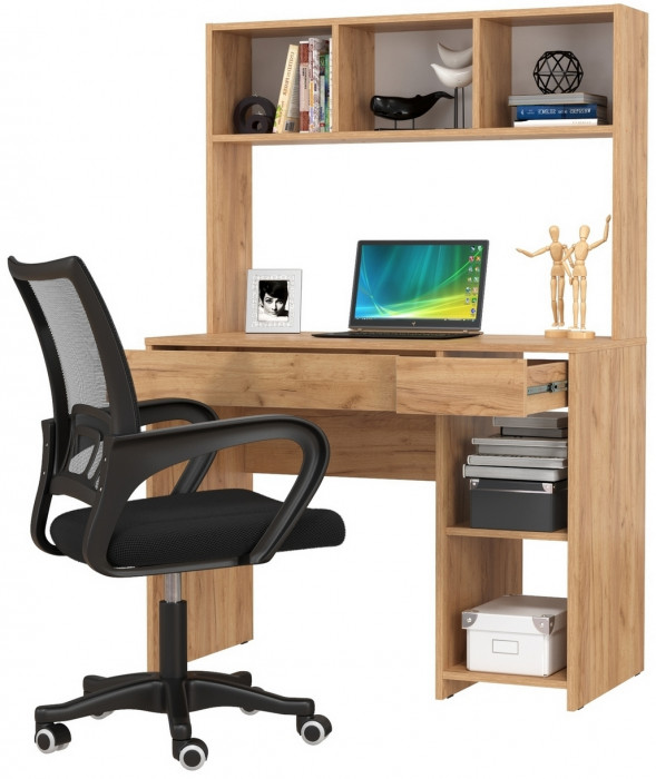 Стол компьютерный Комфорт 12.77F + кресло 103 чёрное, цвет дуб крафт золотой, ШхГхВ 100х49,8х147 см., универсальная сборка