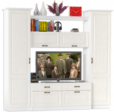 Ливерпуль Набор мебели 2, цвет ясень ваниль/белый, ШхГхВ 240х49,3х220,3 см.(без учёта карниза), ниша для тв 140х49х90 см.