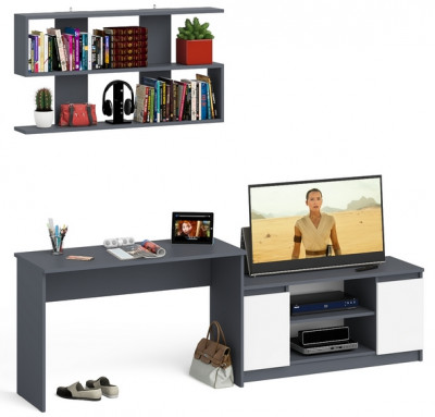 Мори Стол письменный МСП1200.1 + Тумба МТВ1200.1 + Полка 1200, цвет графит/белый, ШхГхВ 240,8х50х209,6 см., универсальная сборка