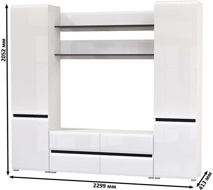 Сидней Комплектация № 067, корпус: белый/чёрный/фасады: МДФ белый глянец