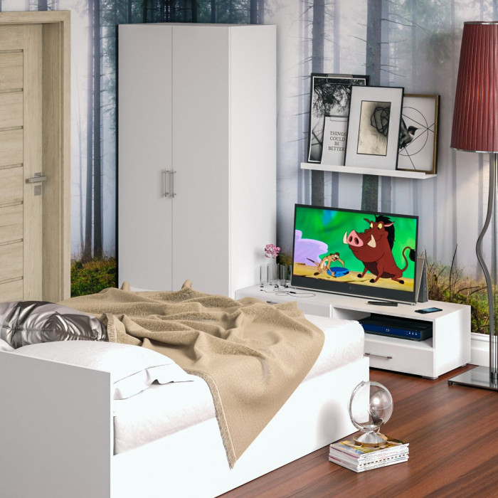 Спальня Стандарт 3-1600, белый/фасады ТВ тумбы МДФ белый глянец