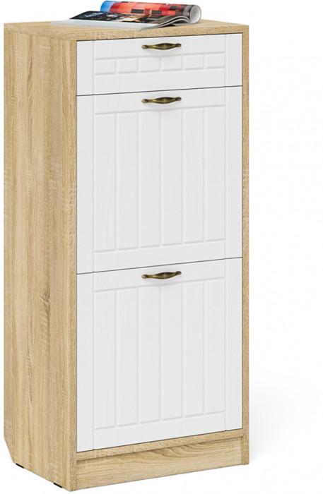 Прихожая П-6 Компоновка № 04, цвет дуб сонома/фасады МДФ белое дерево фрезеровка прованс, ШхГхВ 120х35х200 см.