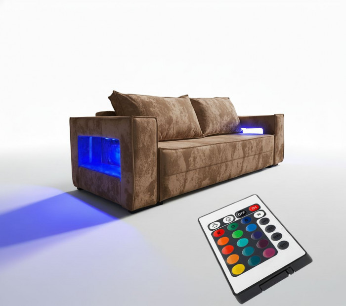 Диван-кровать Лофт Люкс Плюш с подсветкой, еврокнижка, 140х195, коричневый