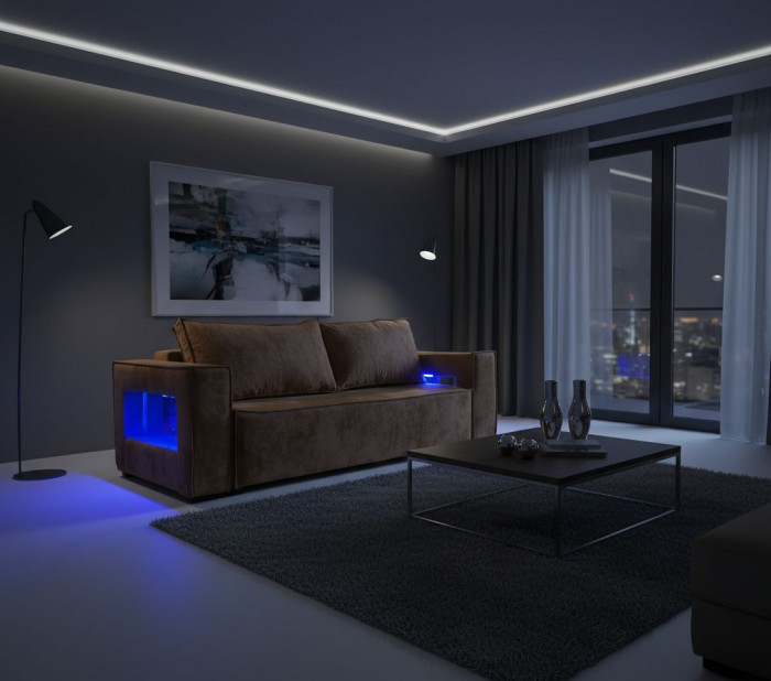 Диван-кровать Лофт Люкс Плюш с подсветкой, еврокнижка, 140х195, коричневый