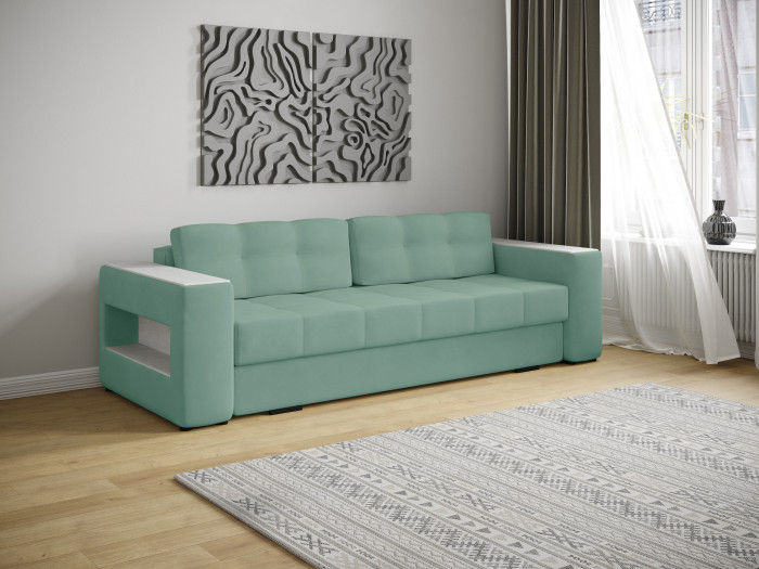 Диван раскладной Доро, мятный/мдф холст белый