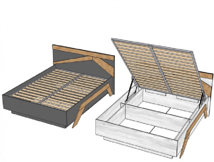 Кровать двуспальная 160х200 "Скандинавия" с подъемным основанием - Бетон пайн светлый/Дуб наварра