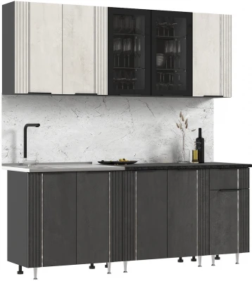 Кухня Виктория 2,0м Камень светлый/камень темный/графит