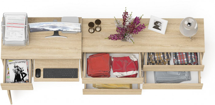 Мори Стол компьютерный МС-1 левый + Комод МК1380.6, цвет дуб сонома, ШхГхВ 228х50х76,6 см., выдвижной ящик слева, НЕ универсальная сборка