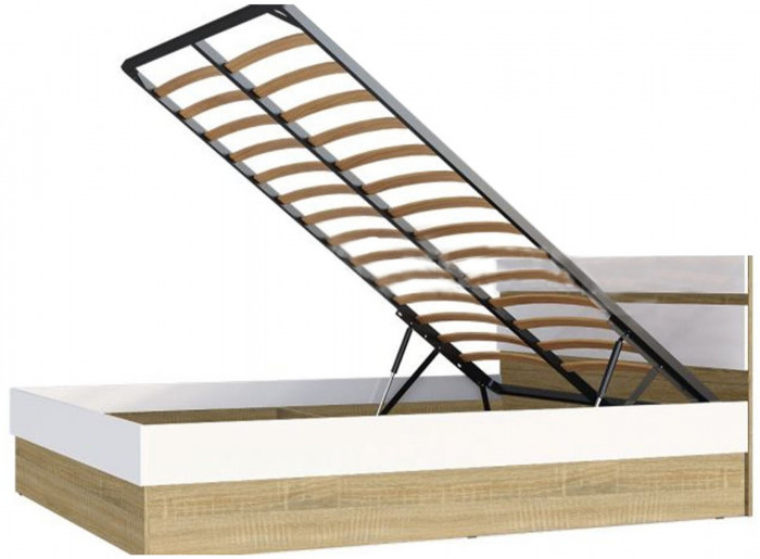 Ким Кровать с подъемным механизмом 140 (Белый глянец, Дуб Сонома)