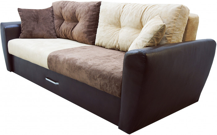 Диван еврокнижка Амстердам 160 ЛЮКС 03 ВЕЛЮР КОМБИ ЭКОКОЖА КОРИЧНЕВАЯ НПБ