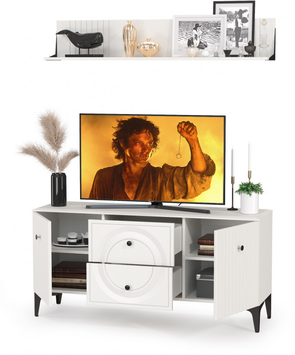 Валенсия Гостиная № 050, ЛДСП белый шагрень/МДФ белый шагрень