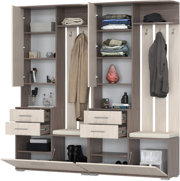 Два шкафа с вешалкой Домино 2-3431бод.тем/св, бодега тёмный/бодега светлый