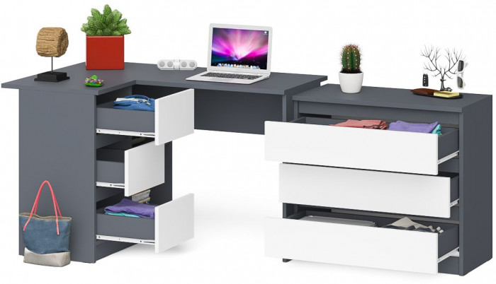 Мори компьютерный стол МС-16 левый + Комод МК800.1, графит/белый