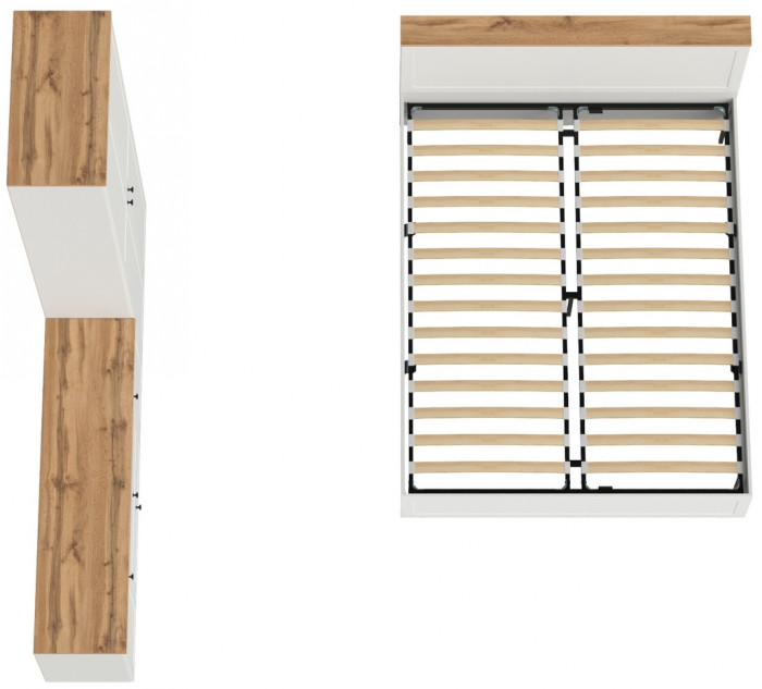 Остин 11.53 Кровать + ортопед + 16.307 Шкаф + 16.47 Тумба под ТВ, белый шагрень/дуб крафт золотой