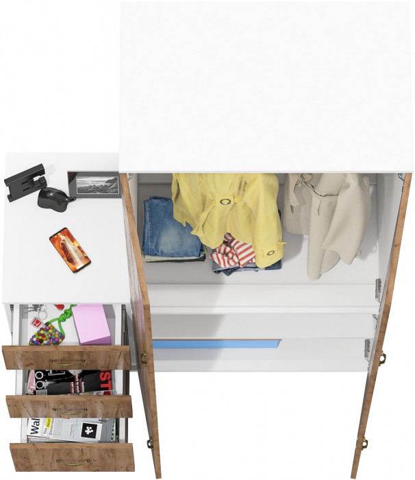 Лидер-8 Шкаф МД 19Б + Тумба МД 3.16, цвет белый шагрень/крафт золото, ШхГхВ 120х50х190 см., универсальная сборка