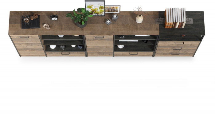 Трувор 13.307.01 Комод + 13.307.02 Комод с ящиками + 13.307.01 Комод, цвет дуб гранж песочный/интра, ШхГхВ 284х37х106,9 см., универсальная сборка