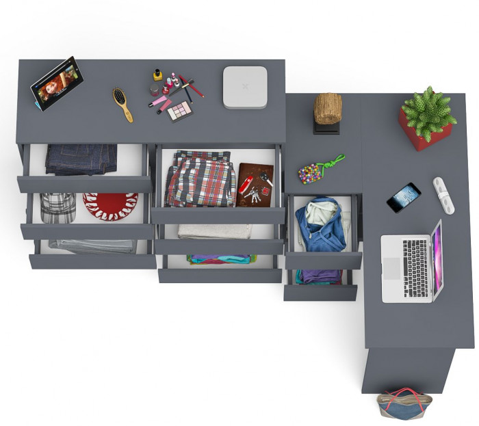 Мори компьютерный стол МС-16 левый + Комод МК1200.10, графит