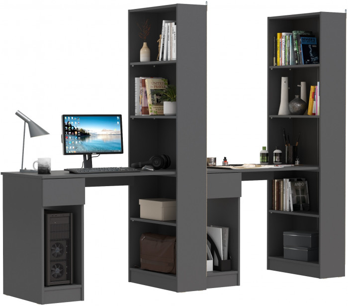 Лайт Шкаф комбинированный 10.01 + 10.01, цвет тёмно-серый, ШхГхВ 230,6х58,2х179 см., универсальная сборка(обязательно крепление к стене)