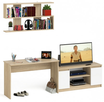 Мори Стол письменный МСП1200.1 + Тумба МТВ1200.1 + Полка 1200, цвет дуб сонома/белый, ШхГхВ 240,8х50х209,6 см., универсальная сборка