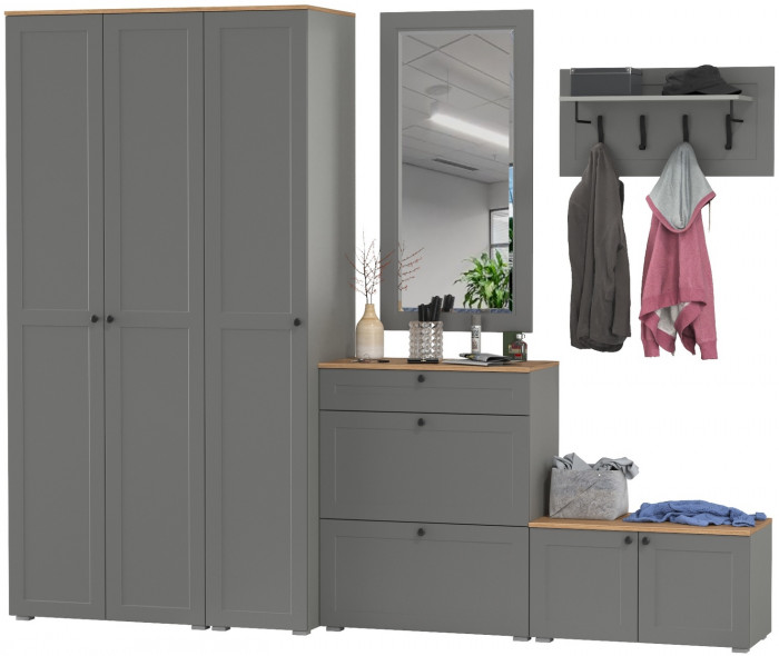 Остин Прихожая 49, цвет серый графит/дуб крафт золотой, ШхГхВ 280х54,3х229,6 см., универсальная сборка