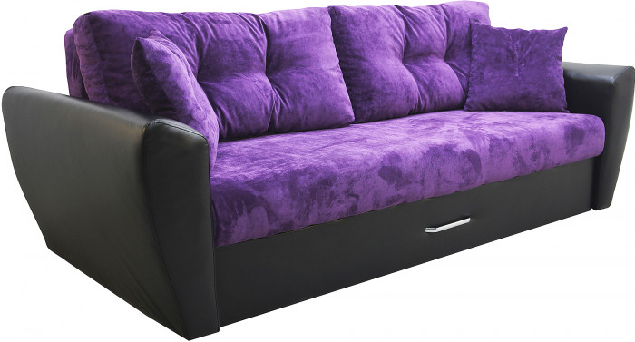Диван еврокнижка Амстердам 160 ЛЮКС 11 ФИОЛЕТОВЫЙ ВЕЛЮР ЭКОКОЖА ЧЕРНАЯ НПБ