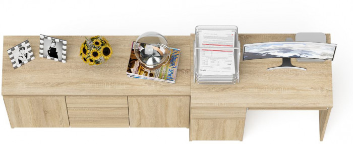 Мори компьютерный стол МС-1 левый + Комод МК1200.3, дуб сонома
