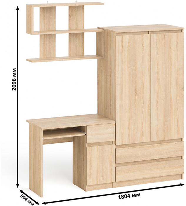 Мори компьютерный стол МС-1 правый + Шкаф МШ900.1 + Полка 900, дуб сонома