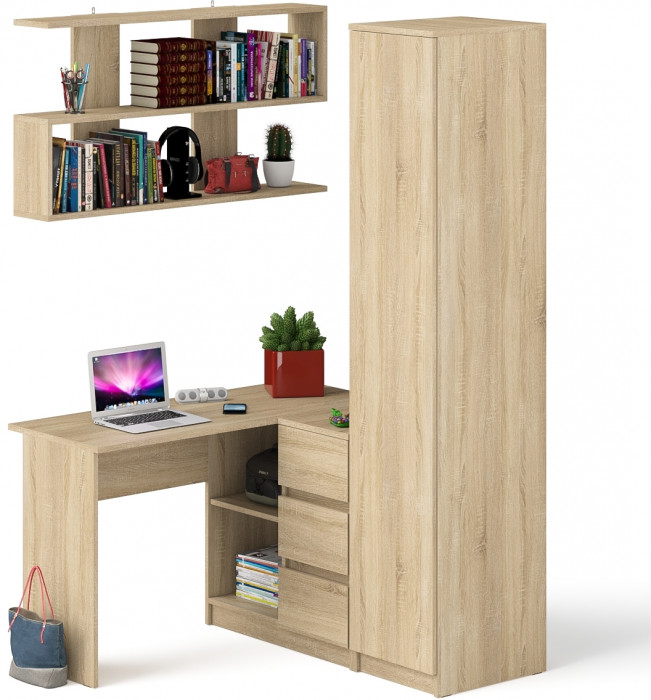 Мори компьютерный стол МС-16 правый + Пенал МШ400.1 + Полка 1200, дуб сонома