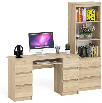 Мори компьютерный стол МС-2 + Стеллаж МСТ600.3, дуб сонома