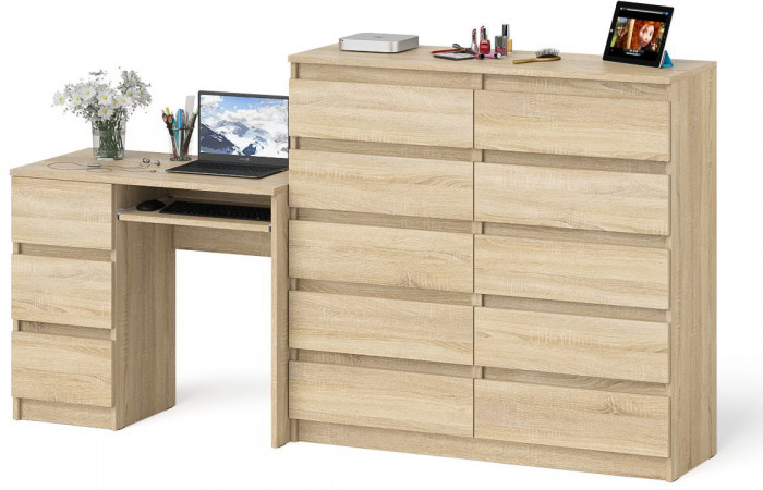 Мори компьютерный стол МС-6 левый + Комод МК1200.10, дуб сонома