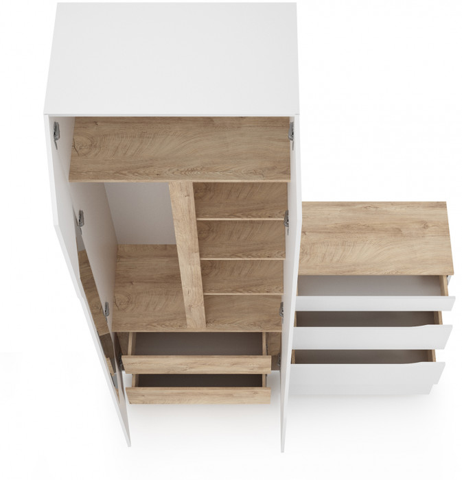 Муссон 13.198 Шкаф двухстворчатый + 13.97 Комод, белый/дуб эндгрейн элегантный