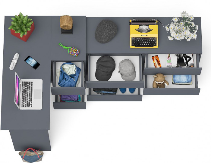 Мори Стол компьютерный МС-16 правый + Комод МК1200.6, цвет графит, ШхГхВ 244,8х84,9х76,6 см., выдвижные ящики справа, НЕ универсальная сборка