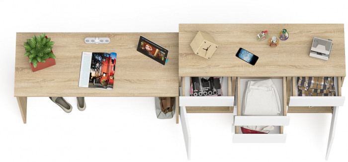 Мори Стол письменный МСП1200.1 + Комод МК1200.4, цвет дуб сонома/белый, ШхГхВ 240,8х50х94 см., универсальная сборка