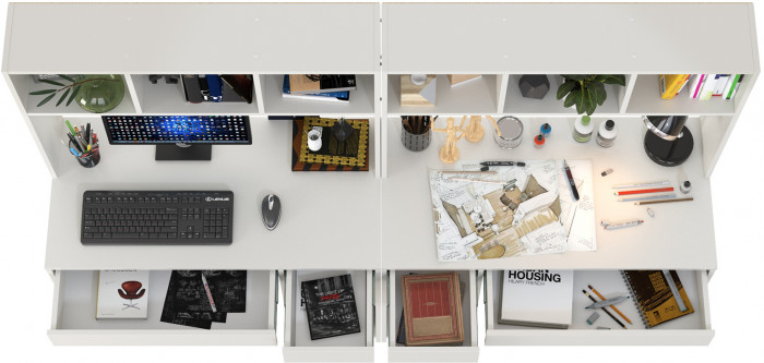 Стол компьютерный Комфорт 12.77F + Стол компьютерный Комфорт 12.77F, цвет белый шагрень, ШхГхВ 200х49,8х147 см., универсальная сборка