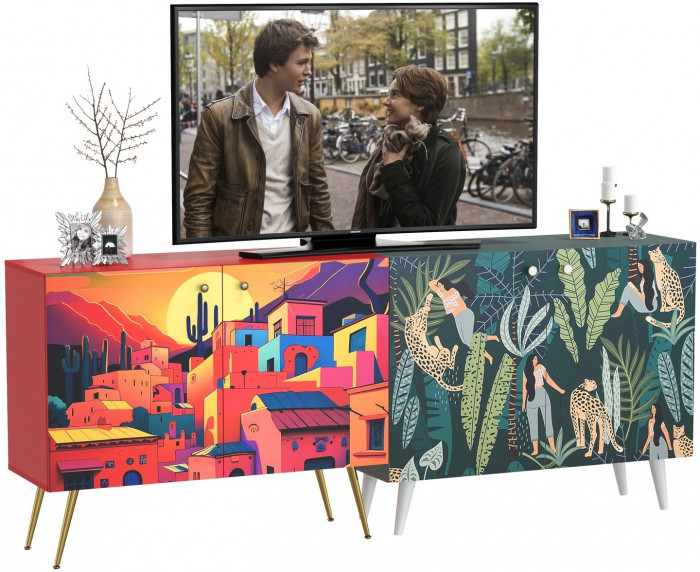 Либера Комод-тумба 16.230.01 + Кармин Комод-тумба 16.230.03, цвет пасифай/красный/белый, ШхГхВ 230,6х42,6х93,2 см., универсальная сборка