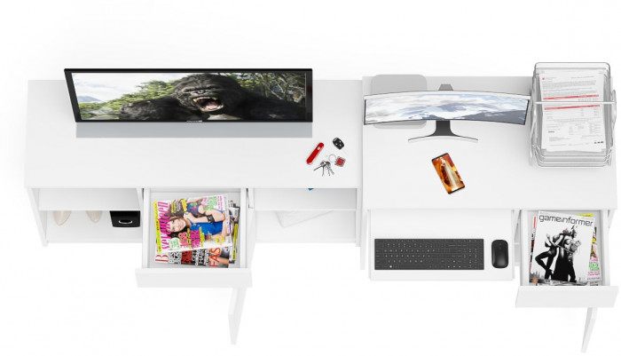 Мори Стол компьютерный МС-1 правый + Тумба МТВ1204.1, цвет белый, ШхГхВ 210,4х50х76,6 см., выдвижной ящик справа, НЕ универсальная сборка