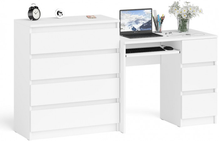 Мори Стол компьютерный МС-6 правый + Комод МК800.4, цвет белый, ШхГхВ 170,4х50х94 см., выдвижные ящики справа, НЕ универсальная сборка