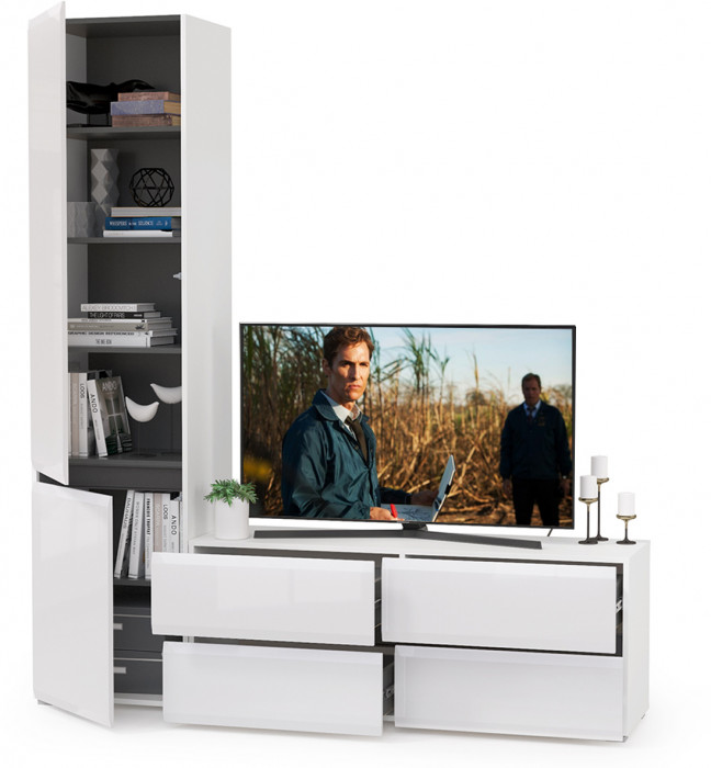 Сидней Комплектация № 005, корпус: белый/чёрный/фасады: МДФ белый глянец