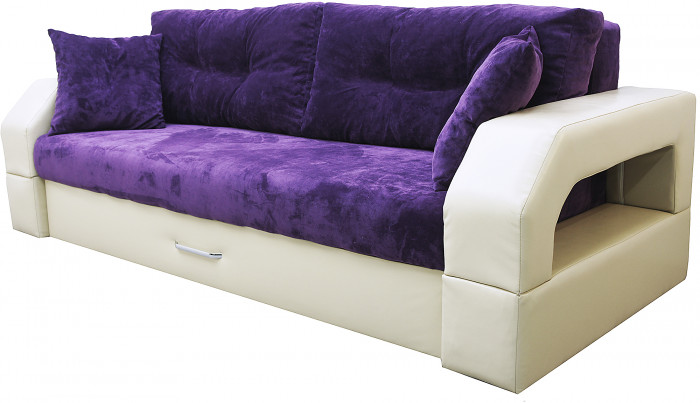 Диван еврокнижка Манчестер 160 ВЕЛЮР 10 ФИОЛЕТОВЫЙ ЭКОКОЖА БЕЖЕВАЯ НПБ