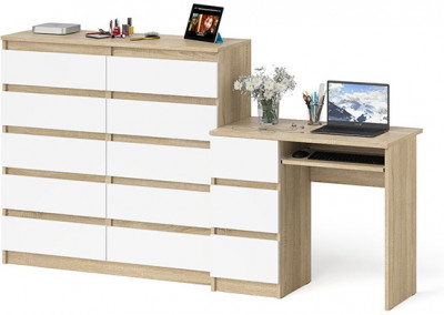 Мори компьютерный стол МС-6 левый + Комод МК1200.10, дуб сонома/белый