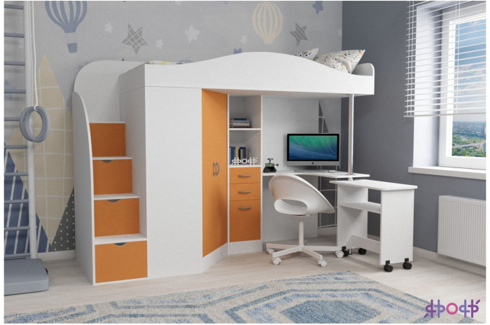 Кровать-чердак Юниор 4 (Дуб молочный/Лайм)